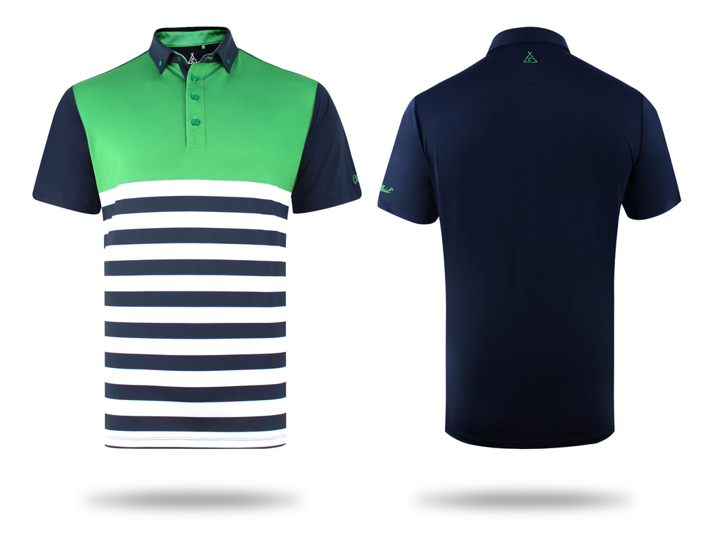 Tech Polo in Green Block Stripe