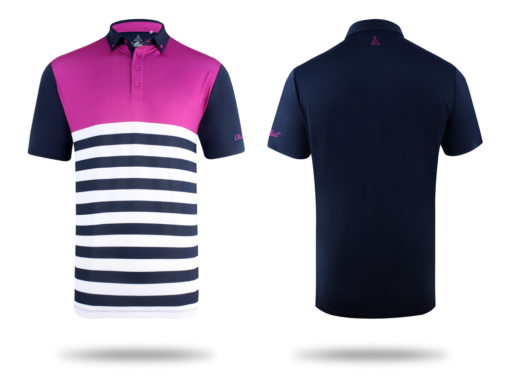 Tech Polo in Fuchsia Block Stripe