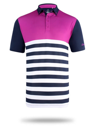 Tech Polo in Fuchsia Block Stripe